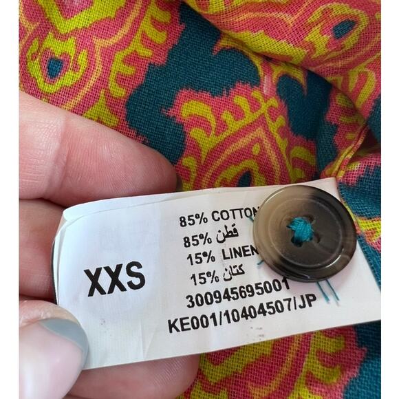 Bombay Paisley Ikat Buttoned Vest Top Cotton Linen Size XXS Boho Festival India - Picture 7 of 9